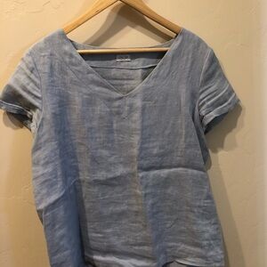 Light Blue linen V-Neck Women's Top